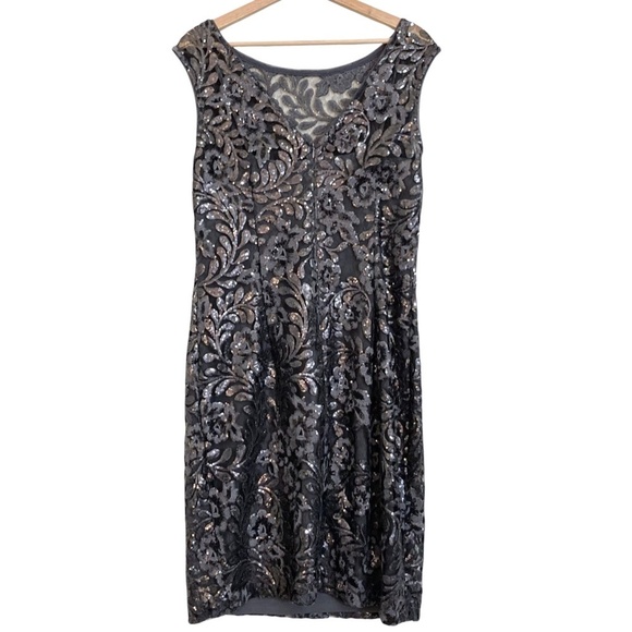 LAUREN RALPH LAUREN Sequined Lace Overlay Sheath Dress Deep Gray - Picture 12 of 14